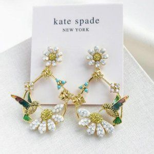 KATE SPADE Dazzling Daisy Hummingbird Statement Hoop Earrings